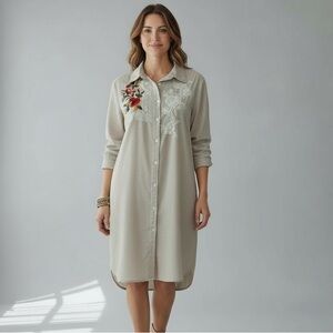 Chic Connection CC Embroidered Boho Shirt Dress Tunic XL 100% Cotton